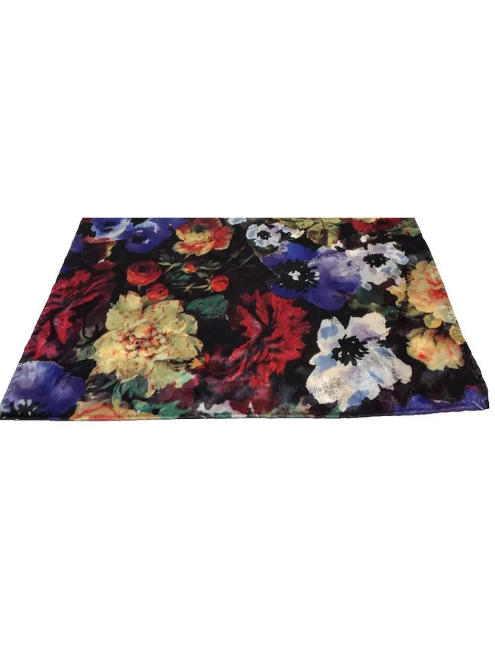 Vintage Floral Black Satin Hankie Men's Handkerchief Roses Print 13 x 13 inches